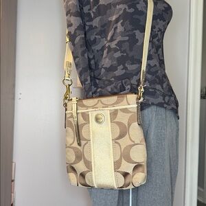 Coach tay and Brown Crossbody bag some rubbing on zipper pull gold tassel
